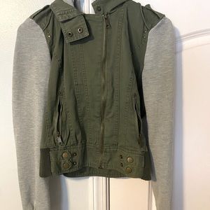 Olive Green and Gray Moto Style Jacket